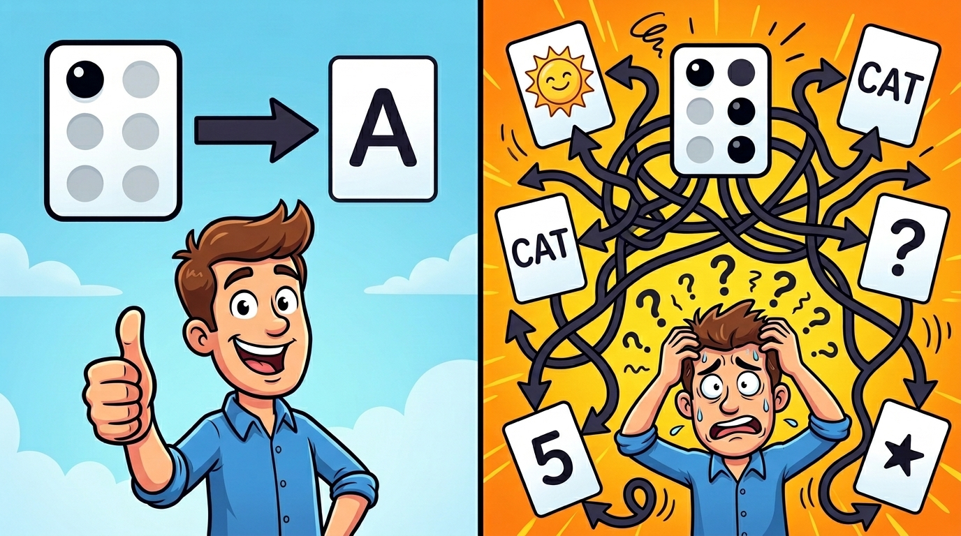 Grade 1 is a simple one-to-one mapping, Grade 2 is context-dependent and complex