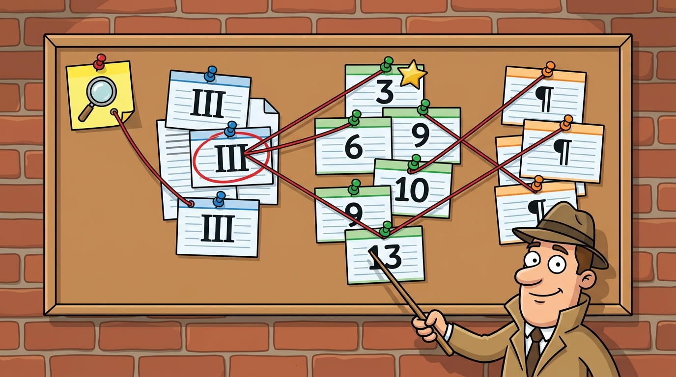 Multi-hop retrieval follows cross-references like a detective following leads — from annexes to articles to recitals